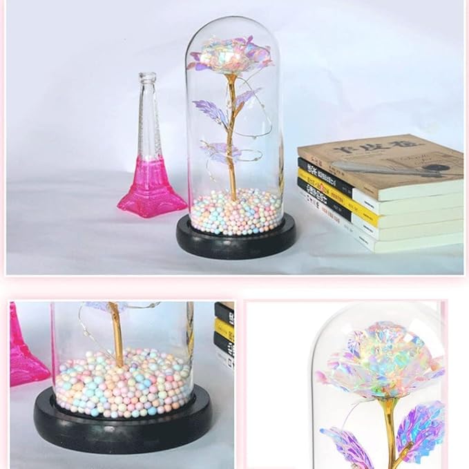 GLOVISTA'S Artificial Tulips in Crystal Box, Galaxy Glass Rose Flower with LED Light Great Gift Ideas for Valentine's Day