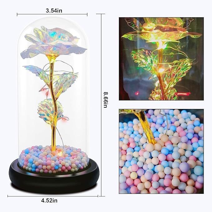GLOVISTA'S Artificial Tulips in Crystal Box, Galaxy Glass Rose Flower with LED Light Great Gift Ideas for Valentine's Day